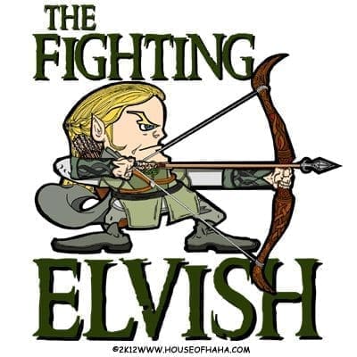 design, fighting elvish, house of haha, irish, legolas, tshirt
