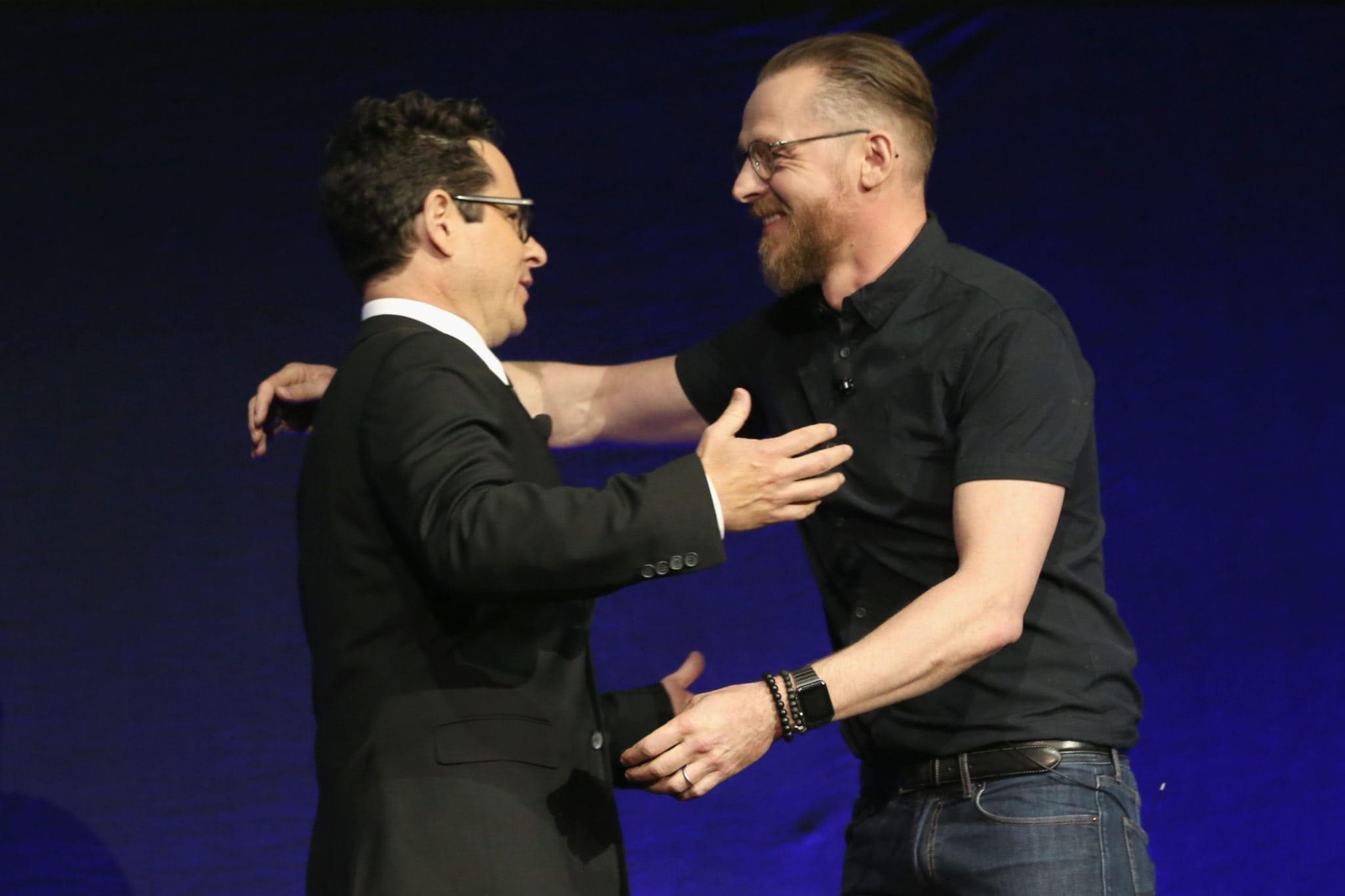 LAS VEGAS, NV - APRIL 11: Director J.J. Abrams (L) and actor Simon Pegg speak onstage during the CinemaCon 2016 Gala Opening Night Event: Paramount Pictures Highlights its 2016 Summer and Beyond Films at The Colosseum at Caesars Palace during CinemaCon, the official convention of the National Association of Theatre Owners, on April 11, 2016 in Las Vegas, Nevada. (Photo by Todd Williamson/Getty Images for CinemaCon) *** Local Caption *** J.J. Abrams;Simon Pegg
