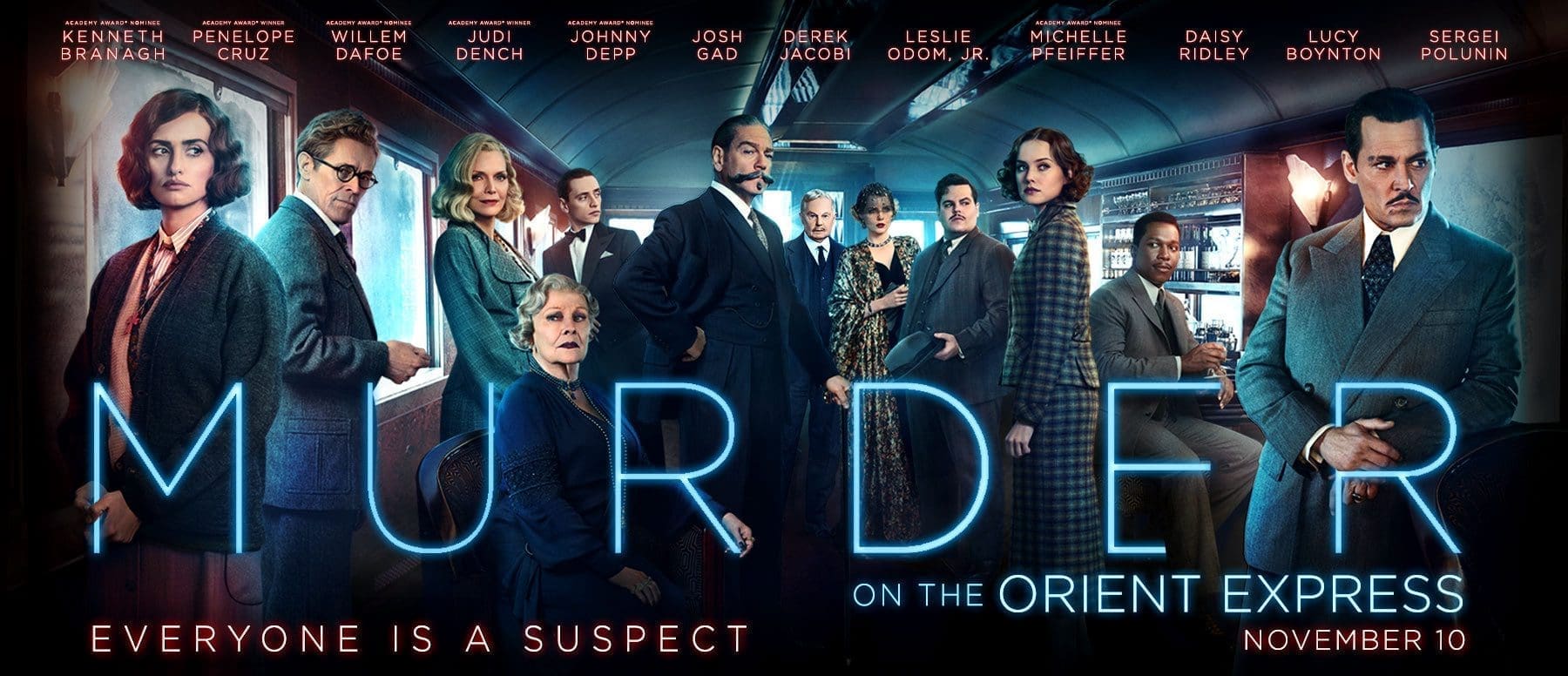 Agatha Christie, kenneth branagh, Murder on the Orient Express movie review, Penélope Cruz, Willem Dafoe
